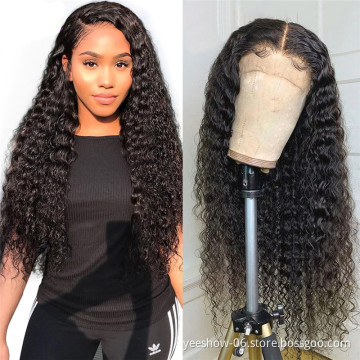 front thick curly deep wave 150 density short silky straight full lace human hair wig